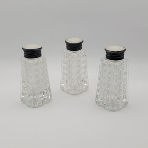 Vintage Sterling Silver & Cut Glass Salt Shaker Trio, Set of 3, Hallmarked 925